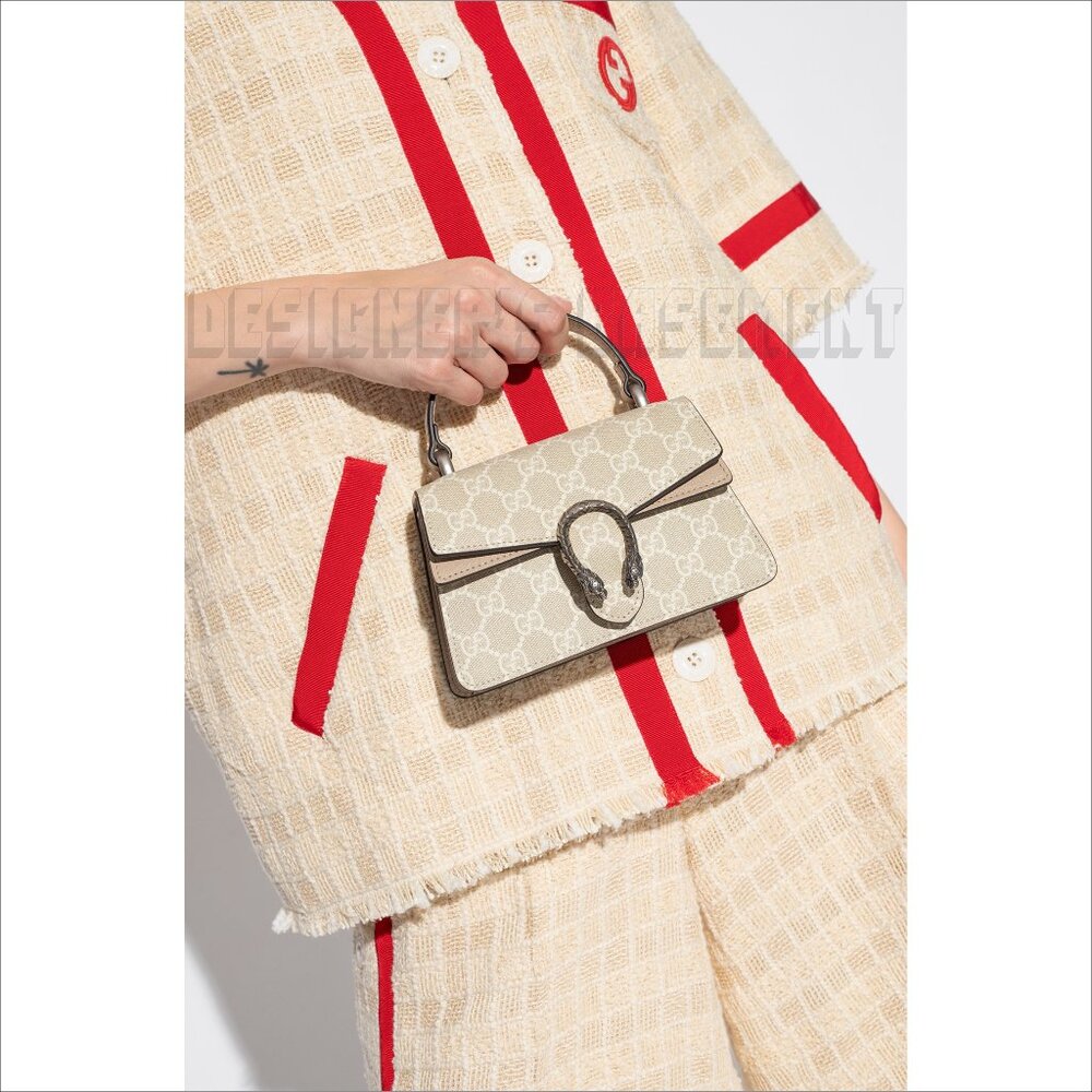 GUCCI off White Beige GG Supreme canvas Mini Dionysus Top Handle chain bag NIB🎁 - Picture 7 of 11